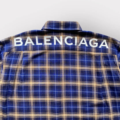 Balenciaga - Logo Blue Plaid Oversize Shirt