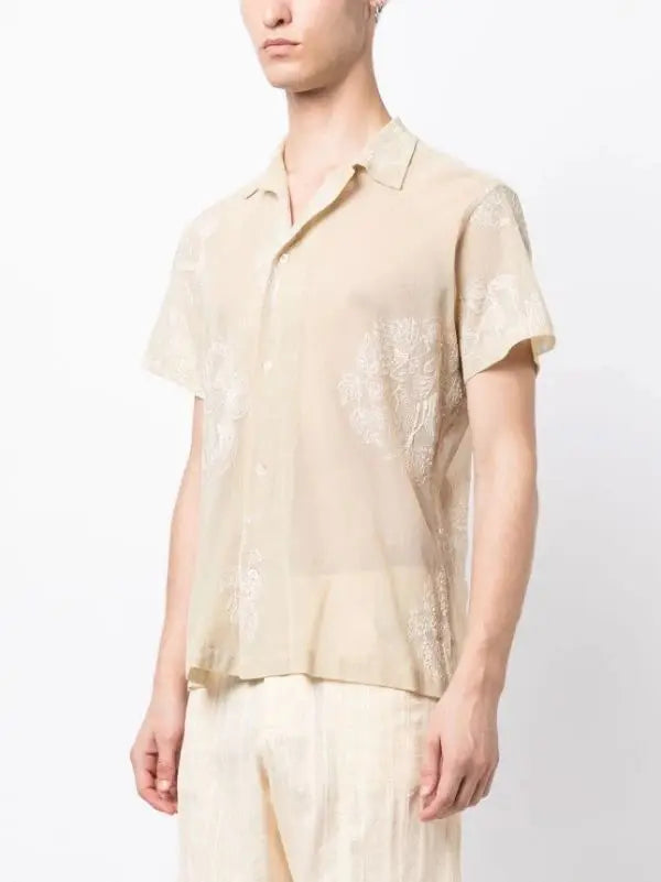 Bode - Moth Veil embroidered Mesh shirt