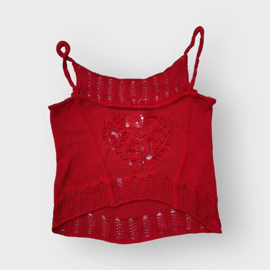 John Galliano - Vintage SS00 Knit Distressed Heart Stretch Blouse