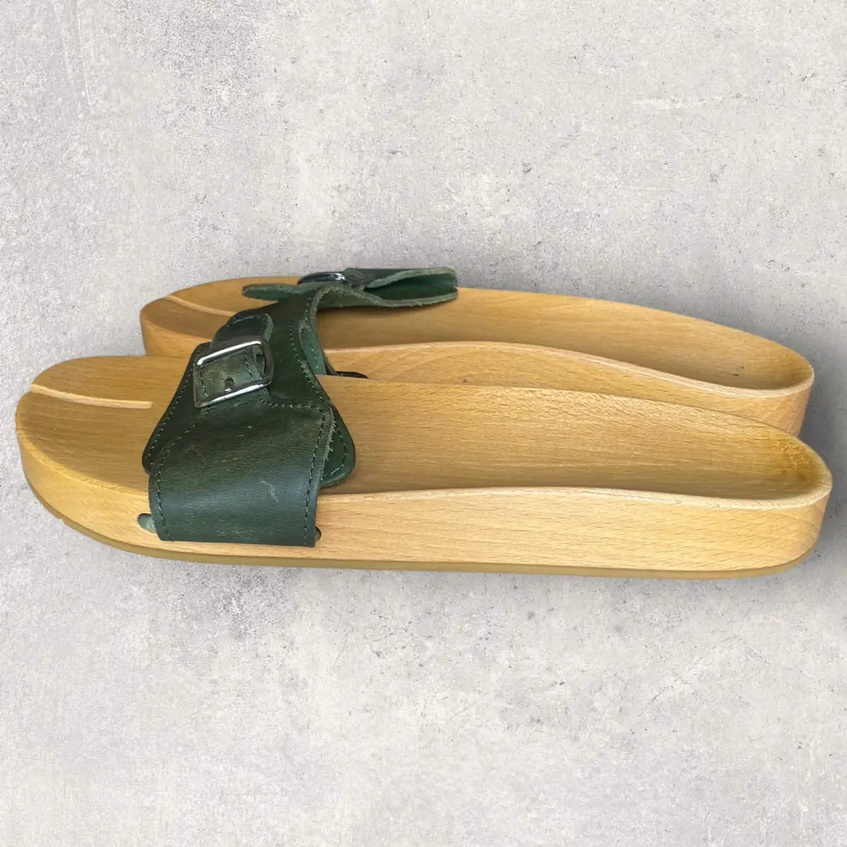 Maison Margiela - SS05 MM6 wood tabi clogs with green leather straps