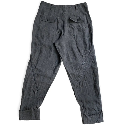 Yohji Yamamoto  Sample SS22 Linen Ink Dye Zip Cuffs Zip Pants
