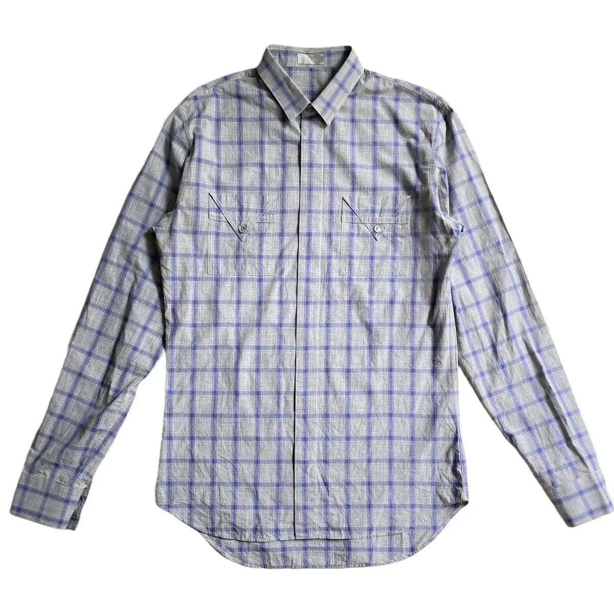 Dior - Fall09 Blue/Grey Plaid Pointed Flap Pockets Shirt