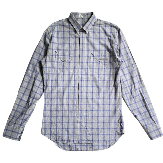 Dior - Fall09 Blue/Grey Plaid Pointed Flap Pockets Shirt