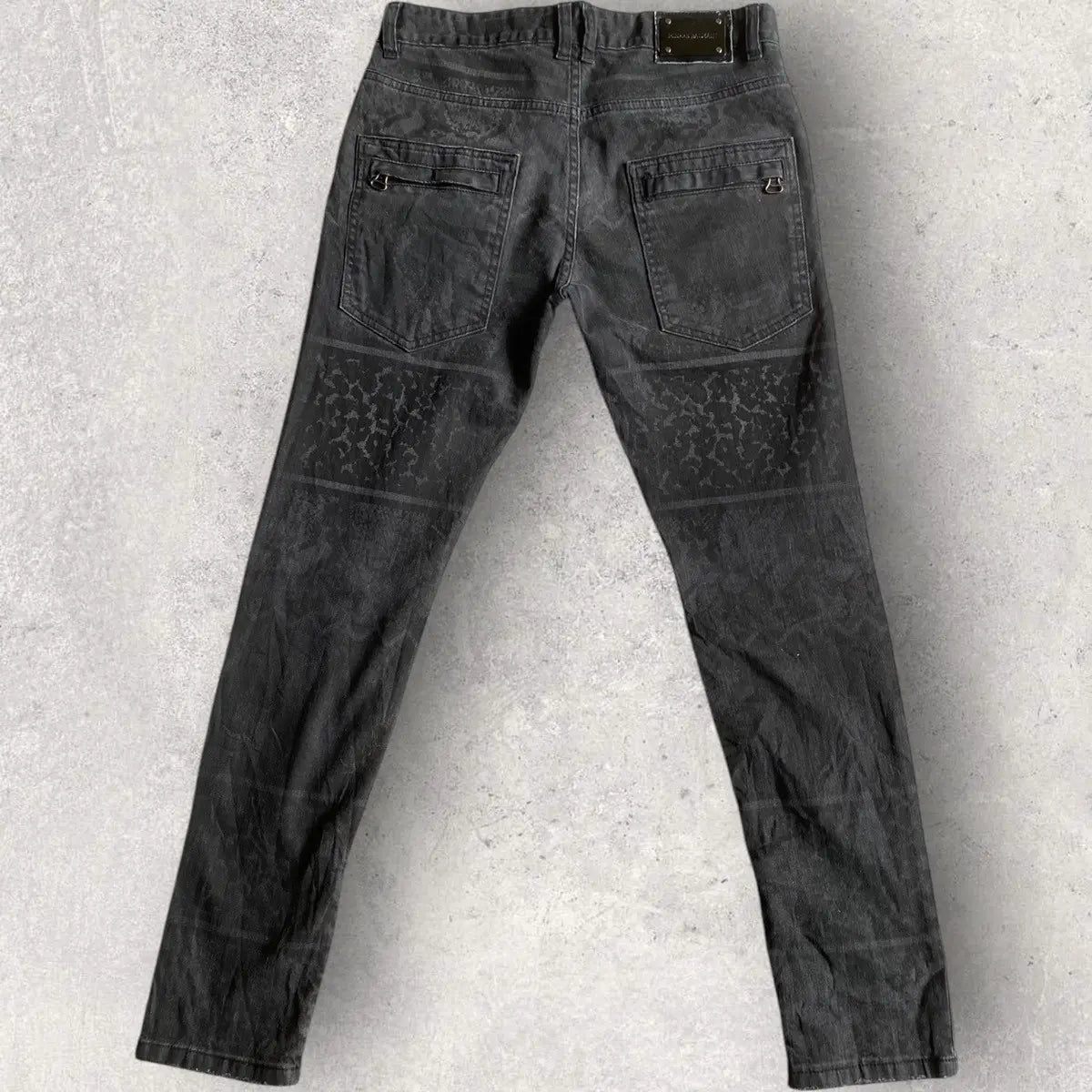 Balmain - Animal Print Black Wash Biker Denim