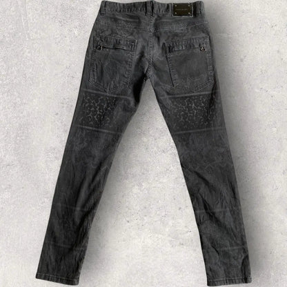 Balmain - Animal Print Black Wash Biker Denim