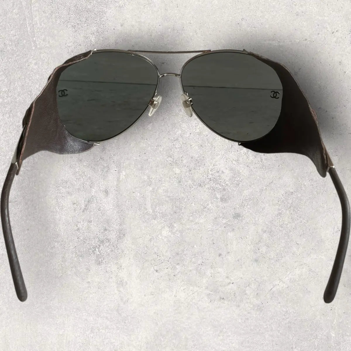 Chanel - Aviator Leather Side Shield Sunglasses