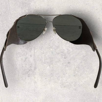 Chanel - Aviator Leather Side Shield Sunglasses