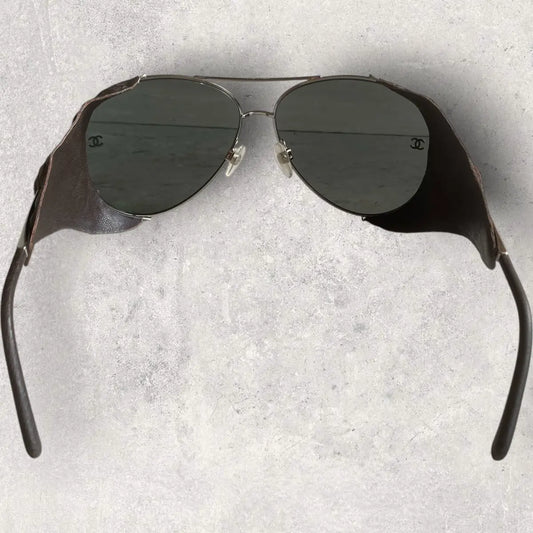 Chanel - Aviator Leather Side Shield Sunglasses