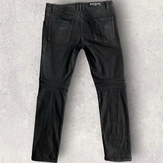 Balmain - Black Wax Biker Denim