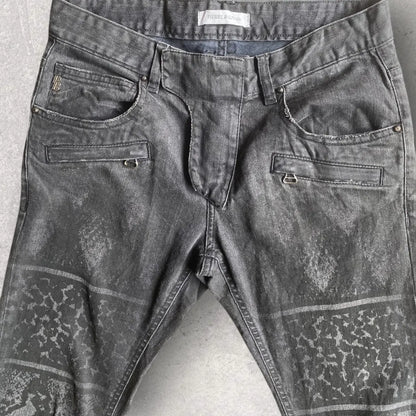 Balmain - Animal Print Black Wash Biker Denim
