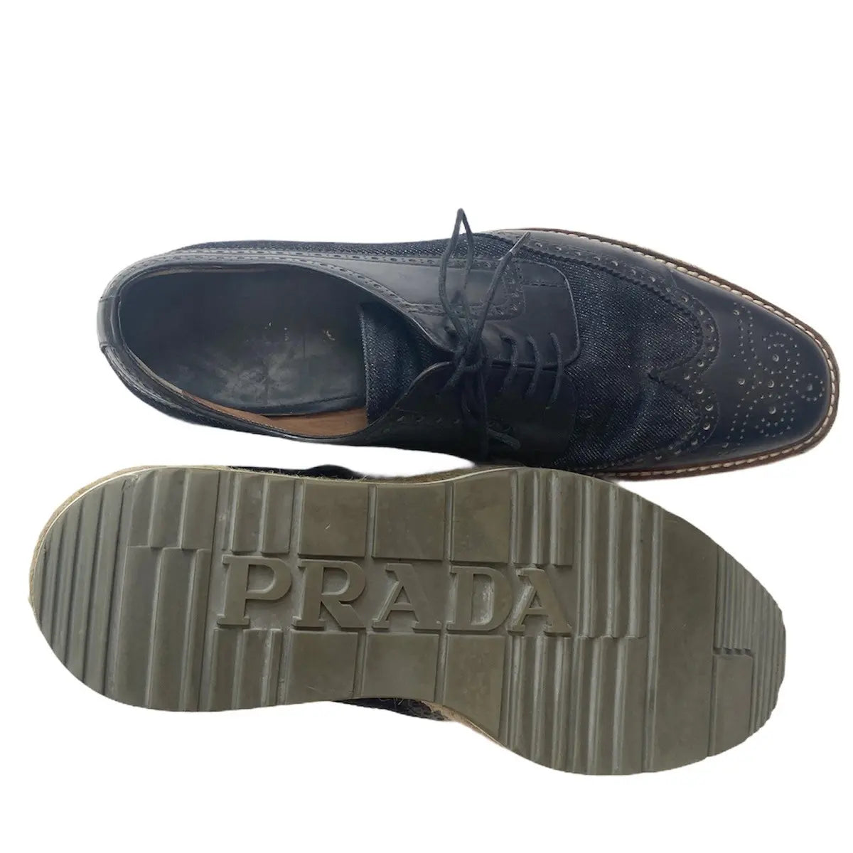 Prada - Leather And Denim Espadrilles Creepers