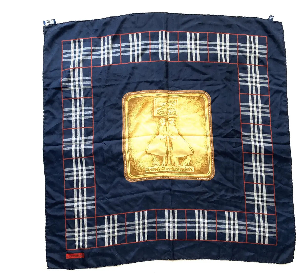 Burberry - Vintage Navy Silk Check Nova Big Scarf