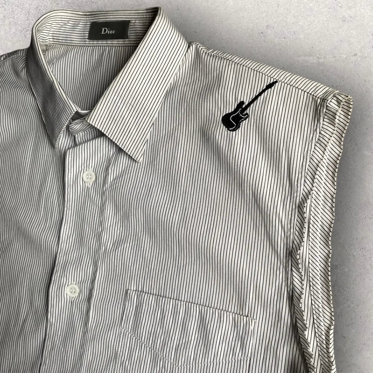 Dior × Hedi Slimane - SS05 Runway Guitar Embroidered Pinstripes Sleeveless Shirt