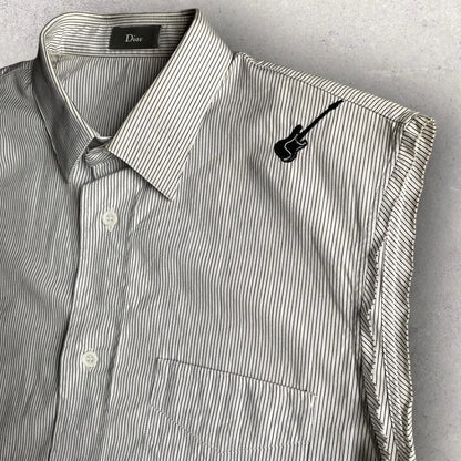 Dior × Hedi Slimane - SS05 Runway Guitar Embroidered Pinstripes Sleeveless Shirt