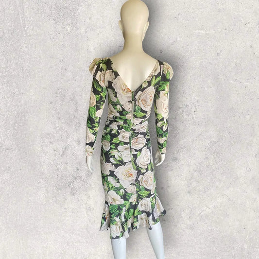 Dolce & Gabbana - Fall19 Floral Print Sweat heart Neck Dress