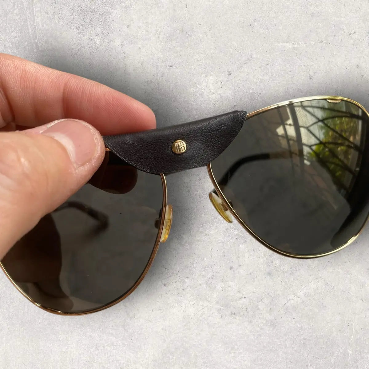 Balmain - Aviator Leather Side Shield Sunglasses