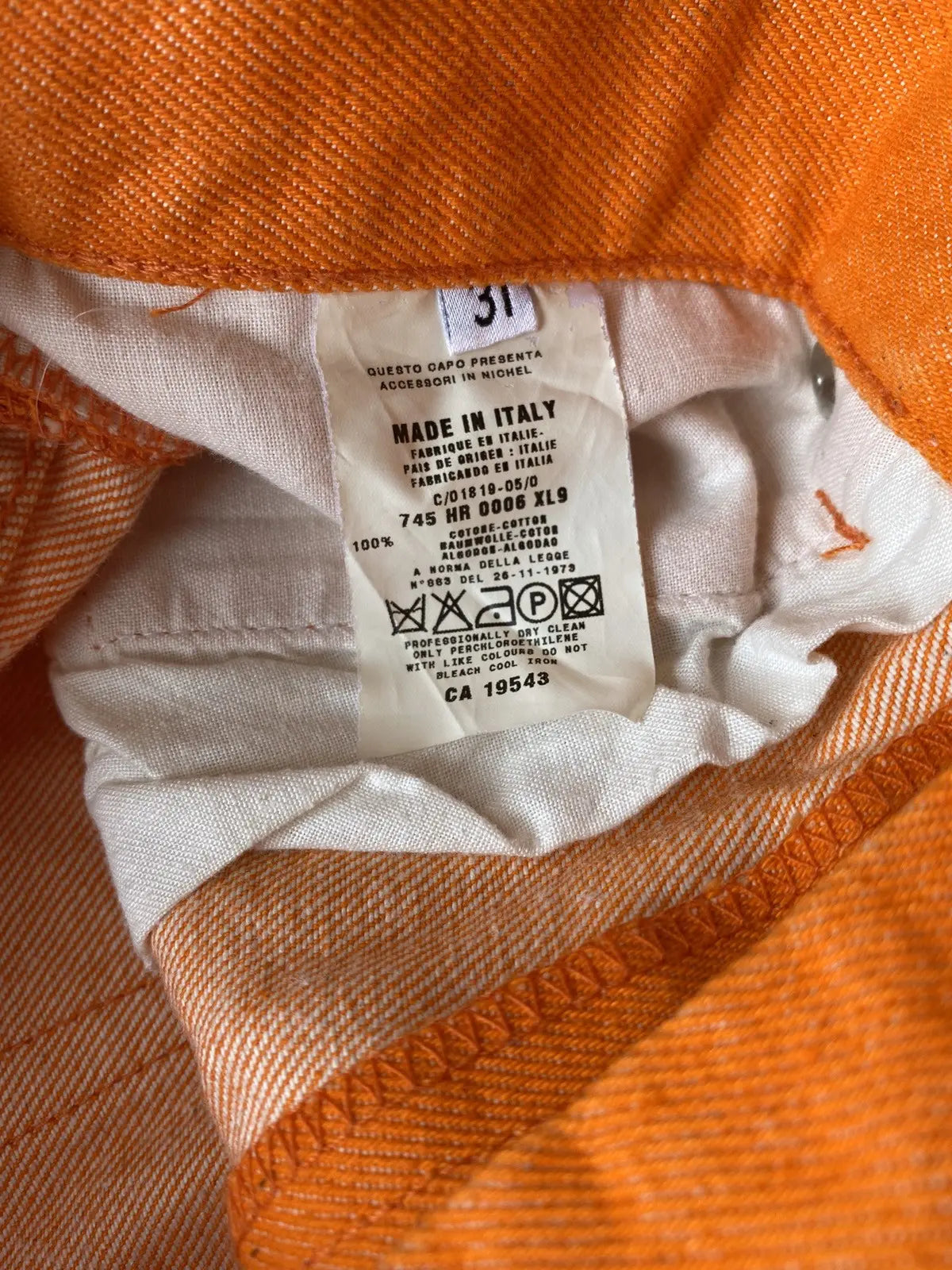 Helmut Lang : Helmut Lang Archive Safety Orange SS2000 Denim