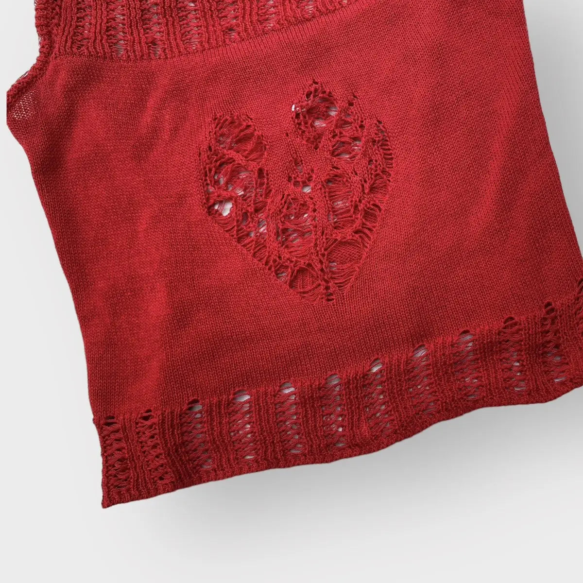John Galliano - Vintage SS00 Knit Distressed Heart Stretch Blouse