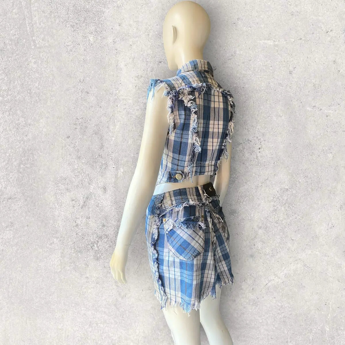 Vivienne Westwood - Vintage 1999 Blue Plaid Fray Hem Set