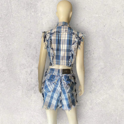 Vivienne Westwood - Vintage 1999 Blue Plaid Fray Hem Set