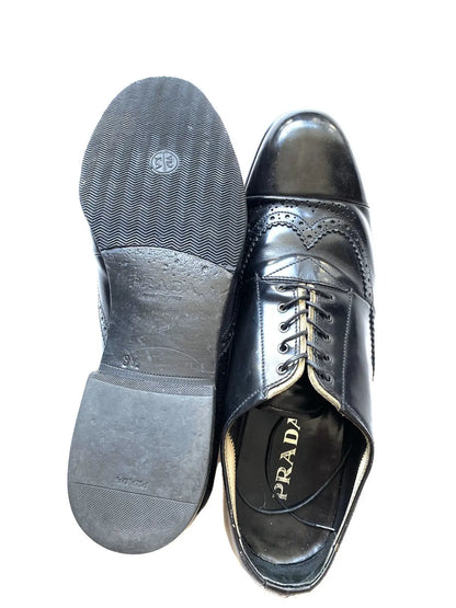 Prada - Deconstructed Leather Brogue Shoes Toe Cap