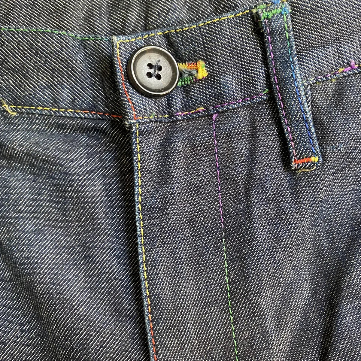 Comme des Garcons - CDG Shirts Line Rainbow Stitched Blue Raw Pants