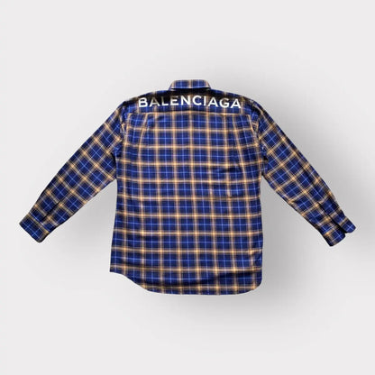 Balenciaga - Logo Blue Plaid Oversize Shirt