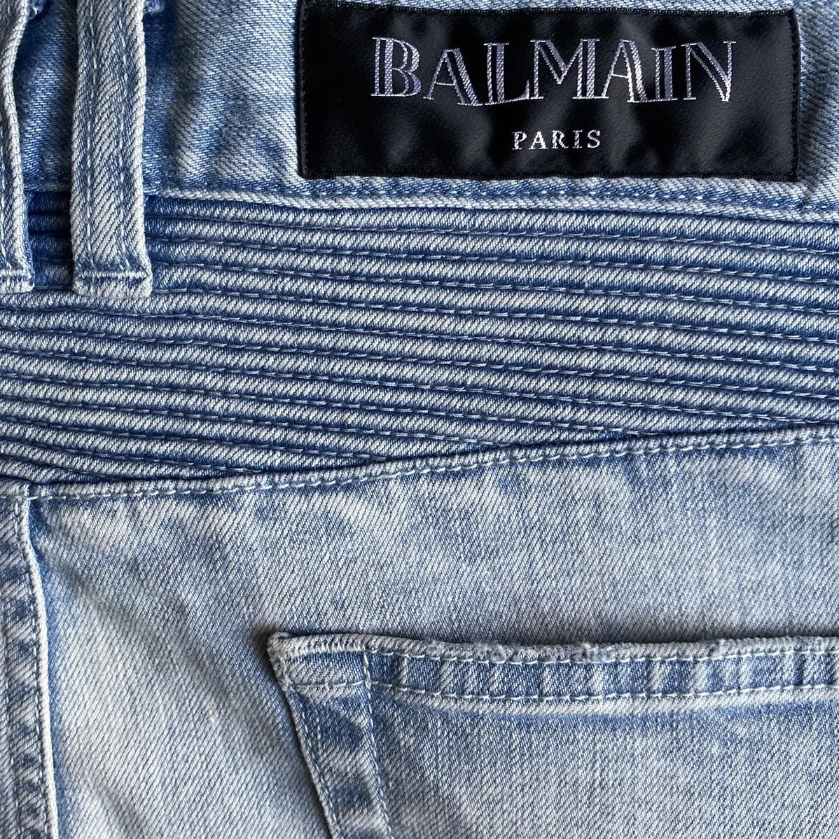 Balmain - SS15 Light Blue Biker Stretch Denim Jeans