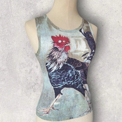 Alexander McQueen - Vintage 90’ Rooster Print Zip-Up Fitted Tank Top