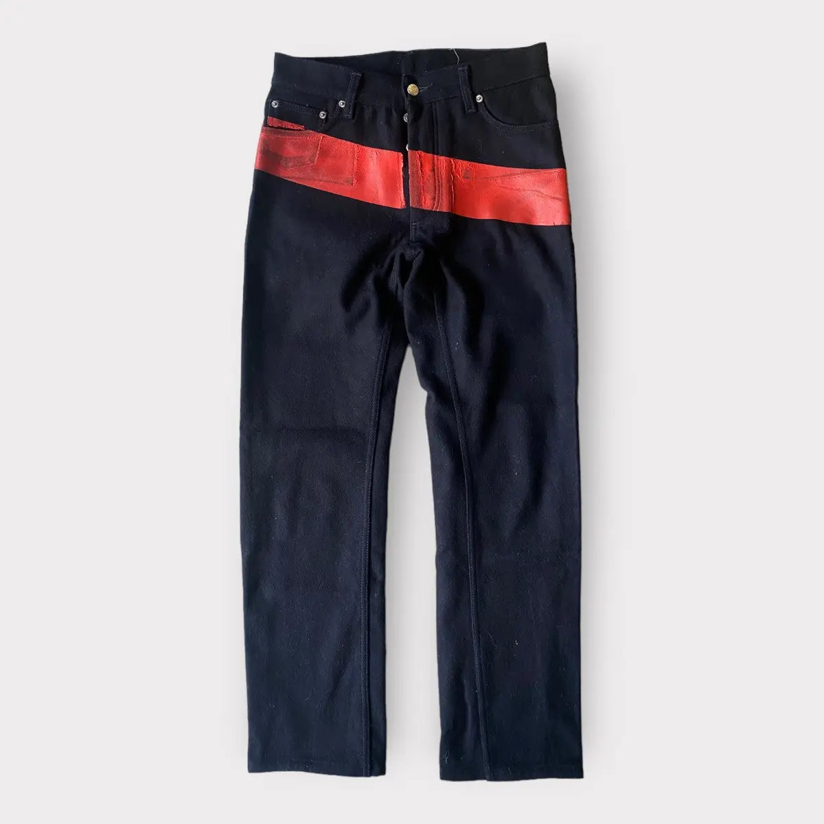 Helmut Lang - Archive Red Rubber Stripe Wool Jeans