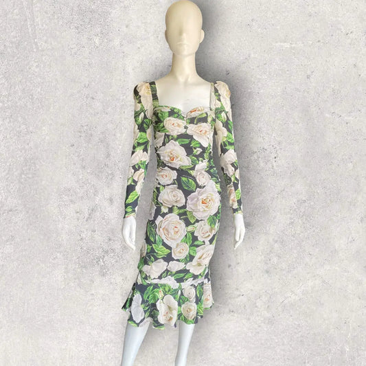 Dolce & Gabbana - Fall19 Floral Print Sweat heart Neck Dress