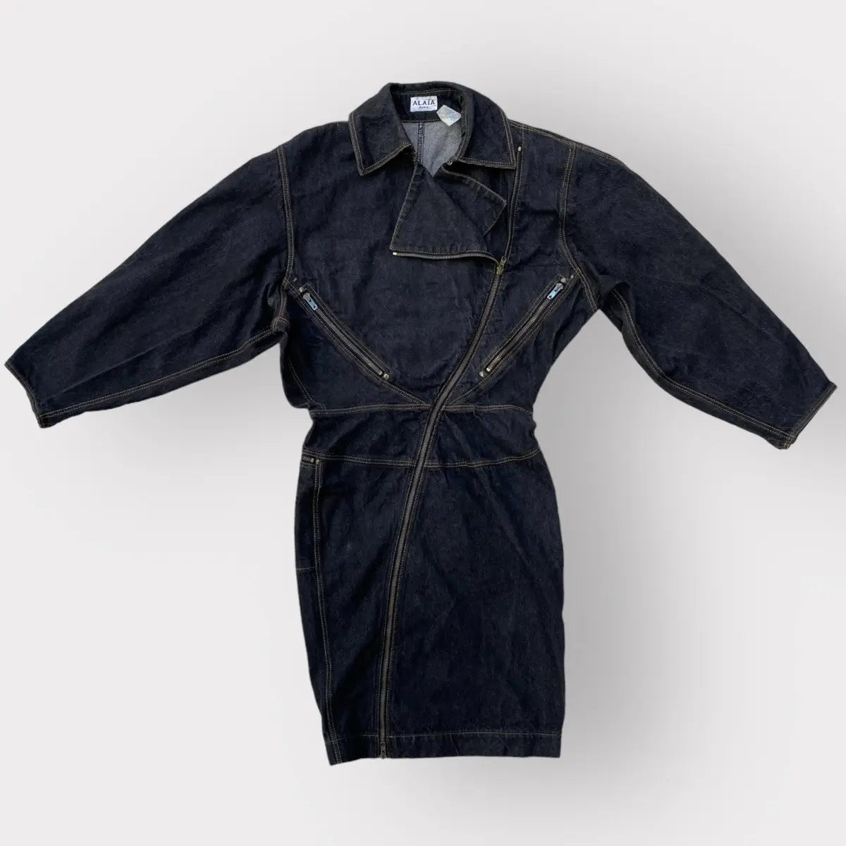 Alaia - Vintage AW85 Azzendine Alaia Denim Motorcycle Zipper Dress