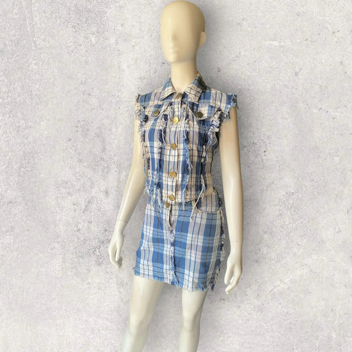 Vivienne Westwood - Vintage 1999 Blue Plaid Fray Hem Set