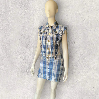 Vivienne Westwood - Vintage 1999 Blue Plaid Fray Hem Set