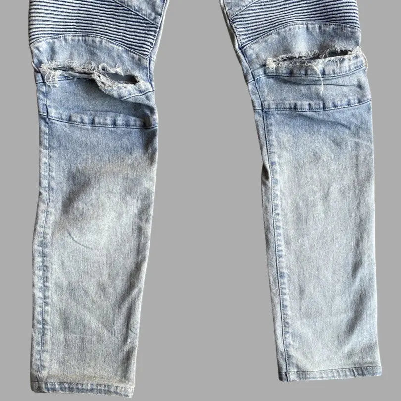 Balmain - SS15 Light Blue Biker Stretch Denim Jeans