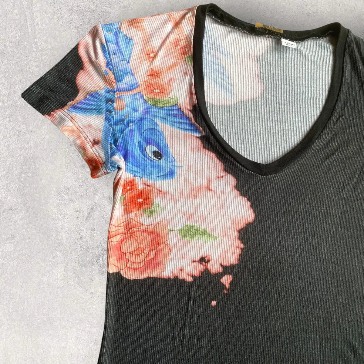 John Galliano - Vintage Rare Koi Fish Silk Blend Micro Ribbed T Shirt