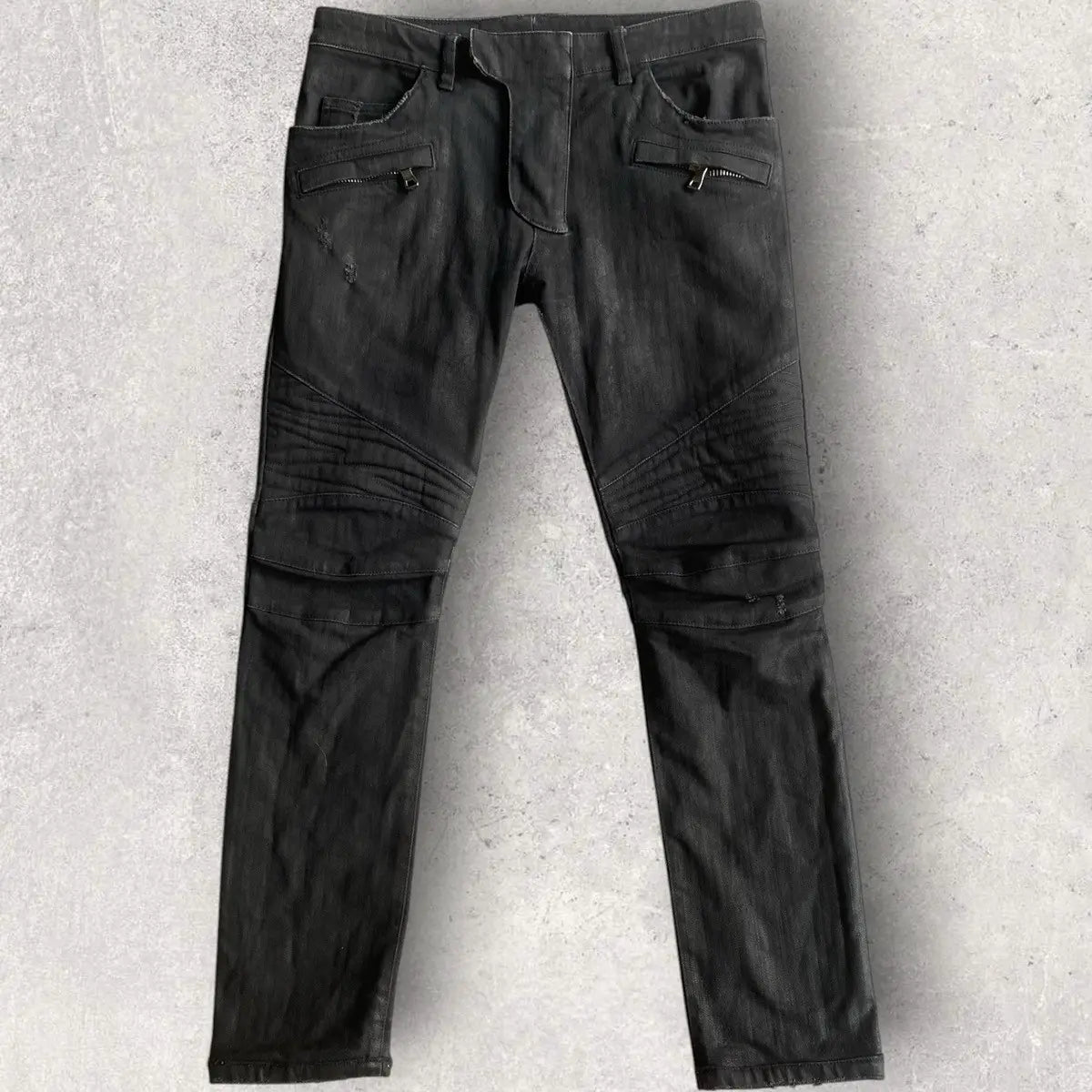 Balmain - Black Wax Biker Denim