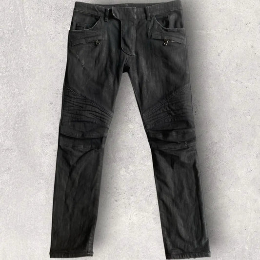 Balmain - Black Wax Biker Denim