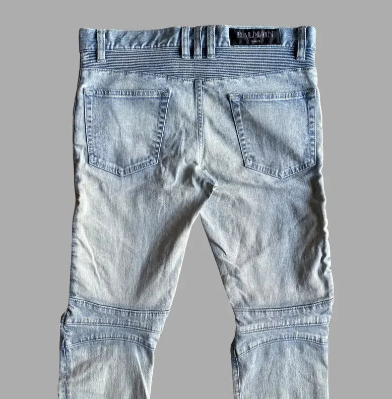 Balmain - SS15 Light Blue Biker Stretch Denim Jeans
