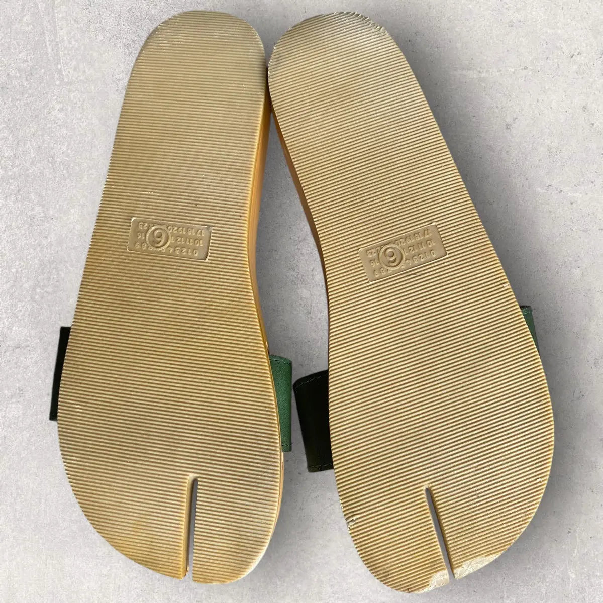 Maison Margiela - SS05 MM6 wood tabi clogs with green leather straps