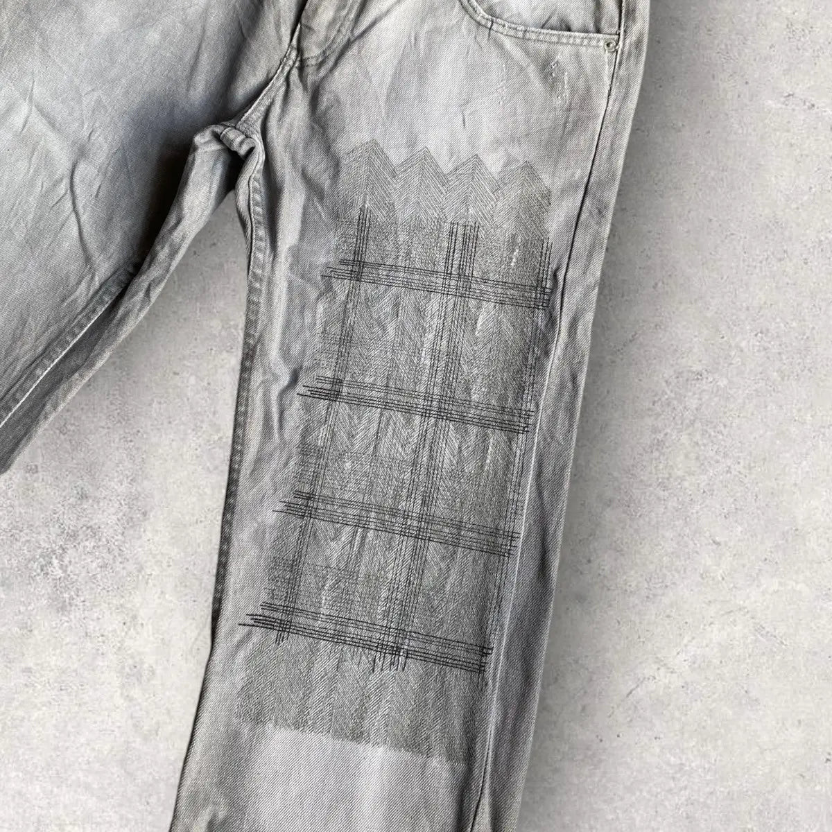 Helmut Lang - Archive Embroidered Grey Fade Denim Low Waist Contour fit