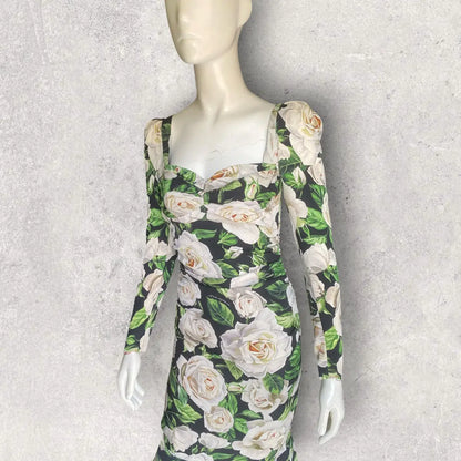 Dolce & Gabbana - Fall19 Floral Print Sweat heart Neck Dress